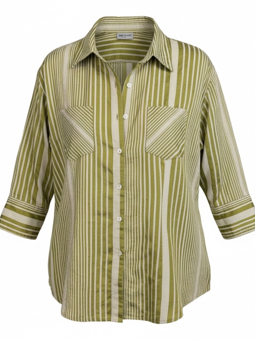 Chico's Green Striped Silk Blend Button Shirt Blouse Size 3 (16 XL)